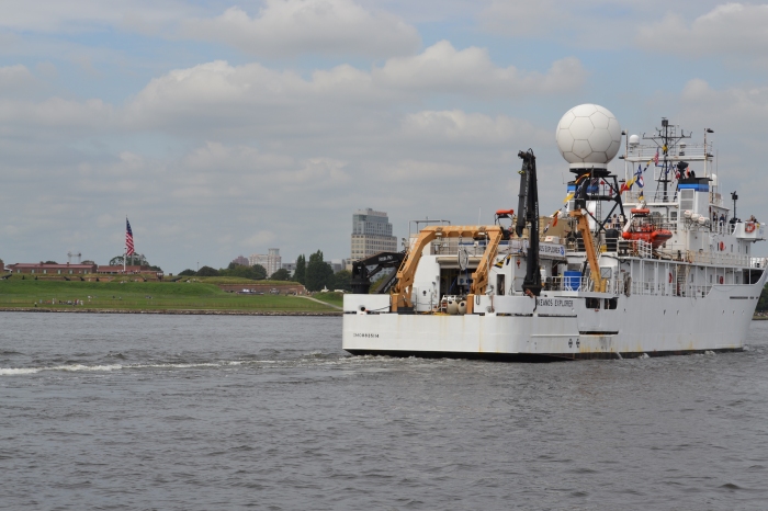 The view from NOAA R/V Bay Hydro II, as the NOAA Ship Okeanos Explorer passes historic Fort McHenry