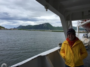 Valerie on board NOAA Ship Fairweather departing Dutch Harbor, Alaska.