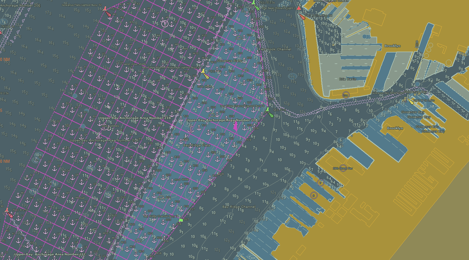 A grid overlay of anchorage grounds in the updated Port of New York and New Jersey ENCs, US5NY19M and US5NY1CM
